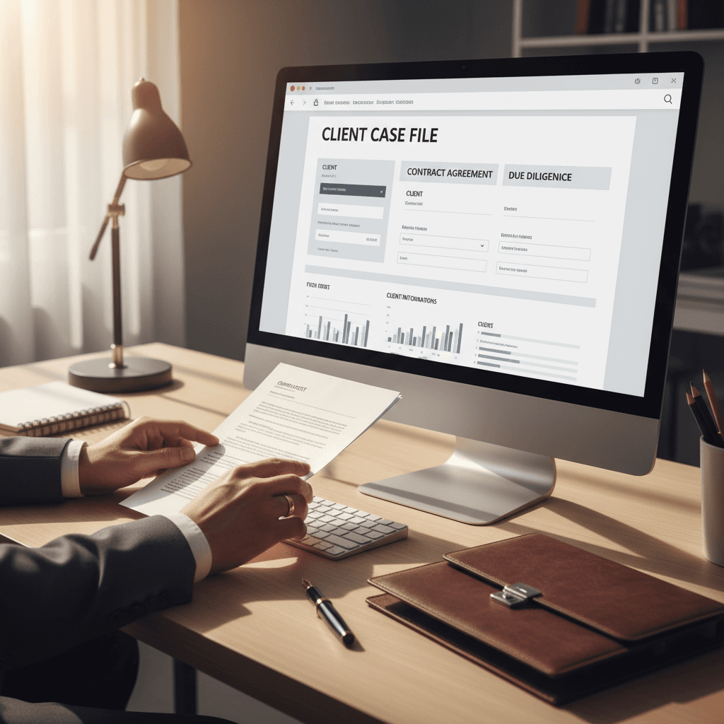 Lawyer reviewing legal documents at office desk